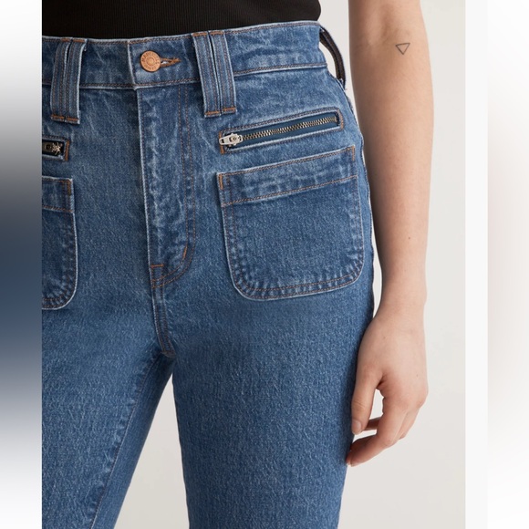 Madewell Womens The Perfect Vintage Flare Classic Blue front pocket Jeans 32 EUC - Picture 2 of 13